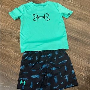 Under Armour Kids Rashguard Set - Aqua and Black